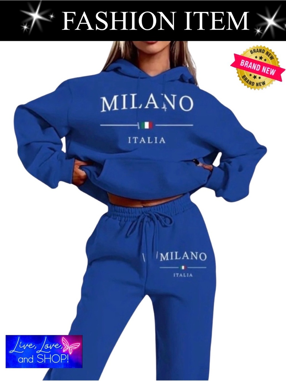 SWEATSUIT: 2Pc Blue Hoodie w/Front Pocket & Matching Drawstring Pants, NIP